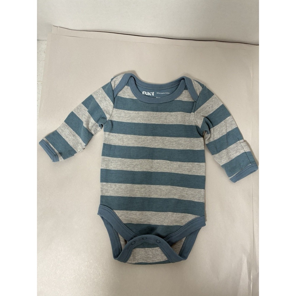 Pact Long Sleeve Baby Boy Bodysuit 0-3m Blue/gray Striped Organic Cotton‎